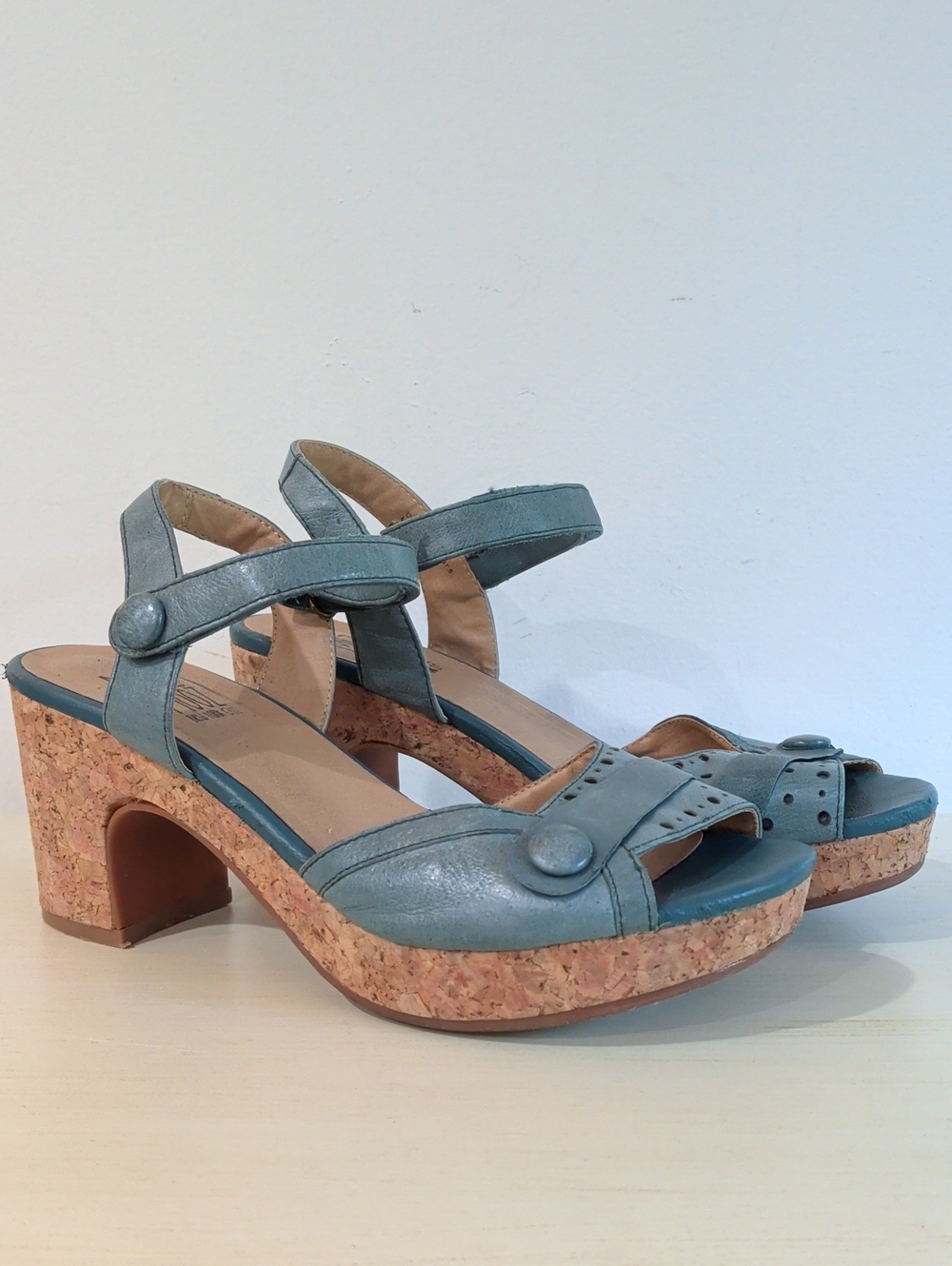 Miz Mooz Teal Leather Cork-Heel Platform Sandals Size 7 / 37.5